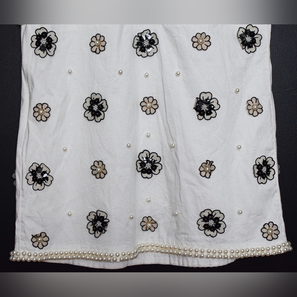 Anthropologie Maeve Pearl Embellished Floral Mini Dress White Size XL Coquette - Picture 9 of 13